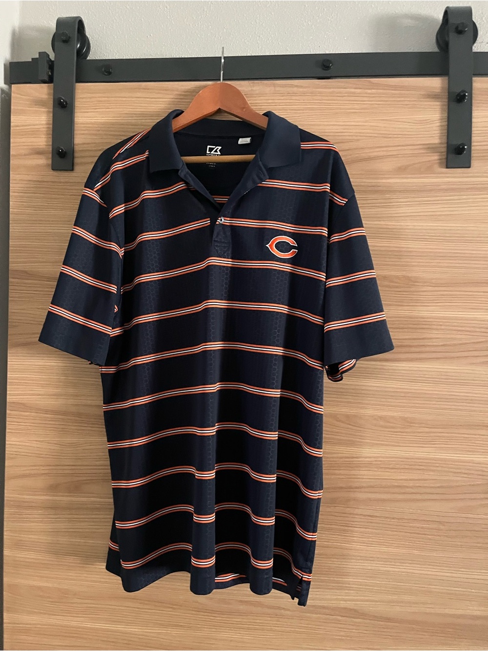 Chicago Bears Cutter & Buck Navy & Orange Striped Polo Shirt